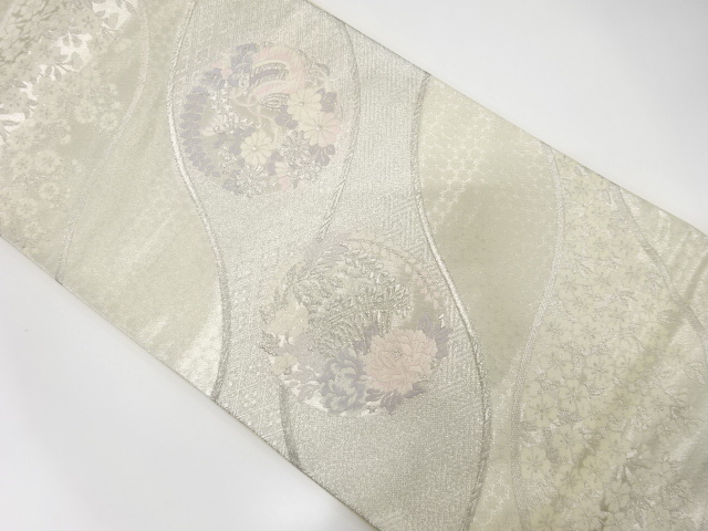 アンティーク　変わり立涌に小槌・草花模様織り出し袋帯(着用可)